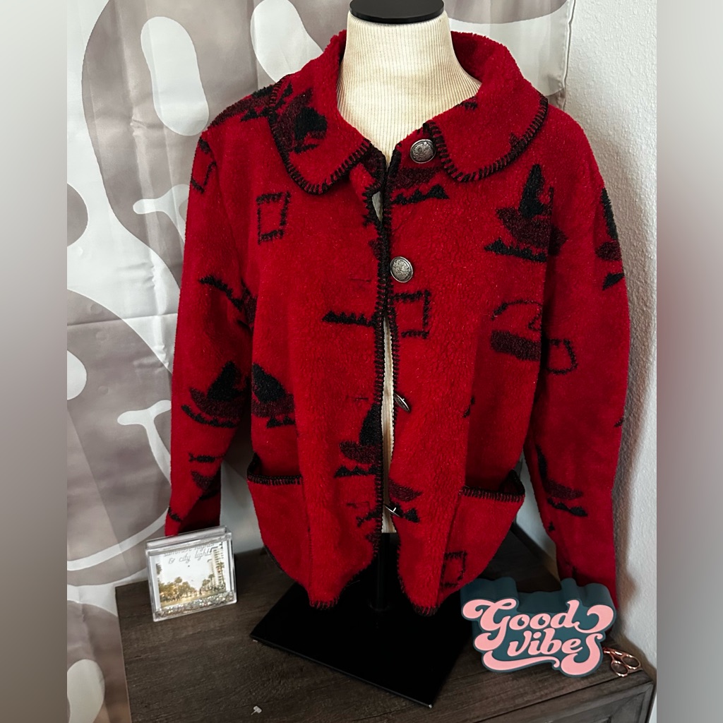 Red Jacket With Black Pattern